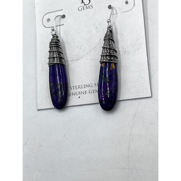 YS gems Purple Copper Turquoise Sterling Silver Teardrop Wrapped artisan Earring - Picture 7 of 10